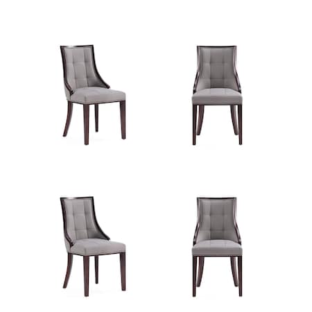 Manhattan Comfort Fifth Avenue Faux Leather Dining Chair in Grey and Walnut- Set of 4 2-DC008-GY